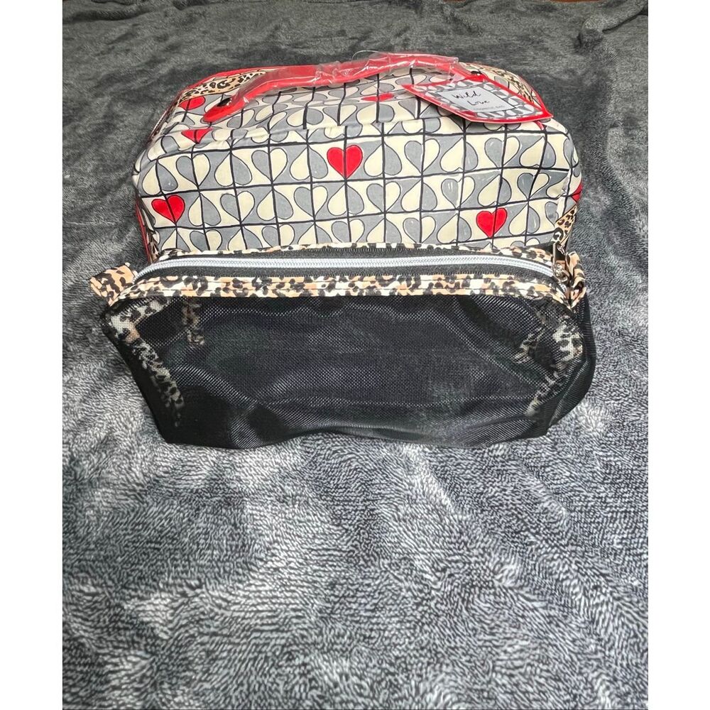 Brighton Wild Love Cosmetic Makeup Bag Travel Organizer Hearts Leopard Print Red - Picture 6 of 6